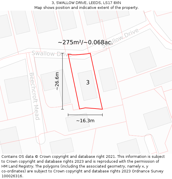 3, SWALLOW DRIVE, LEEDS, LS17 8XN: Plot and title map