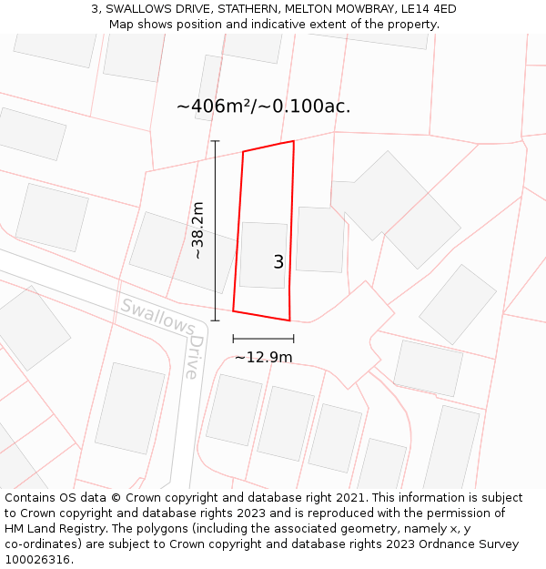 3, SWALLOWS DRIVE, STATHERN, MELTON MOWBRAY, LE14 4ED: Plot and title map