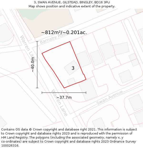 3, SWAN AVENUE, GILSTEAD, BINGLEY, BD16 3PU: Plot and title map