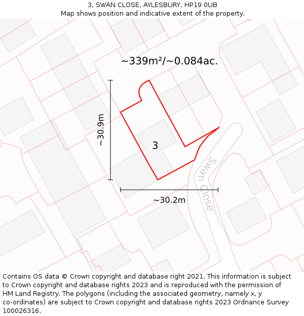 3, SWAN CLOSE, AYLESBURY, HP19 0UB: Plot and title map