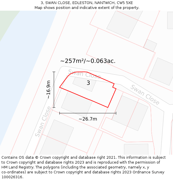 3, SWAN CLOSE, EDLESTON, NANTWICH, CW5 5XE: Plot and title map