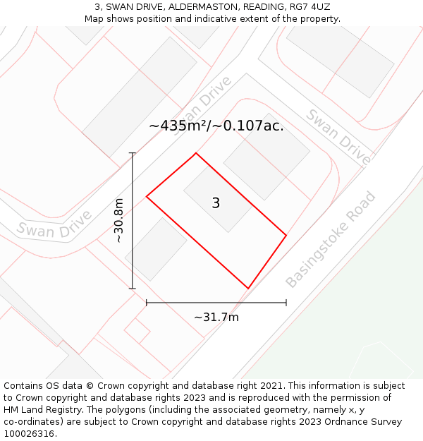 3, SWAN DRIVE, ALDERMASTON, READING, RG7 4UZ: Plot and title map