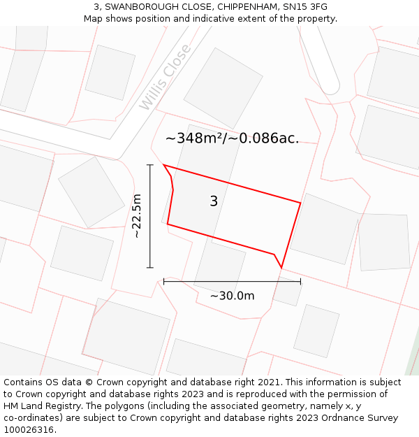 3, SWANBOROUGH CLOSE, CHIPPENHAM, SN15 3FG: Plot and title map