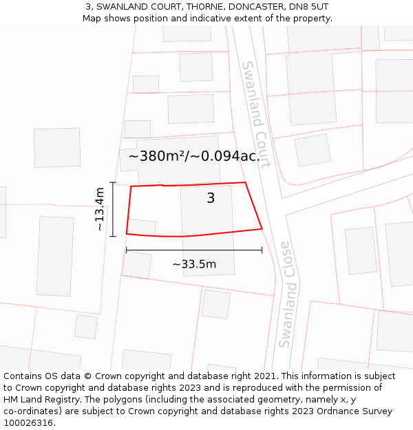 3, SWANLAND COURT, THORNE, DONCASTER, DN8 5UT: Plot and title map