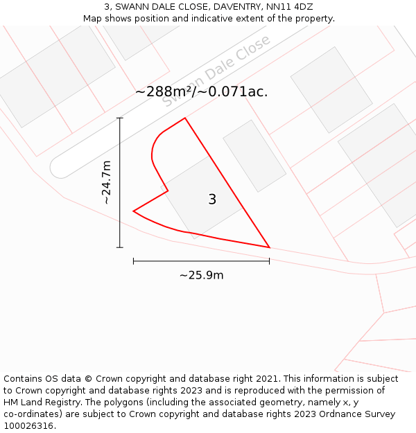 3, SWANN DALE CLOSE, DAVENTRY, NN11 4DZ: Plot and title map
