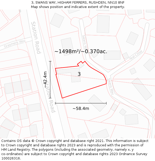 3, SWANS WAY, HIGHAM FERRERS, RUSHDEN, NN10 8NF: Plot and title map