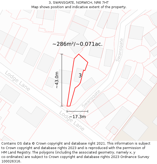 3, SWANSGATE, NORWICH, NR6 7HT: Plot and title map