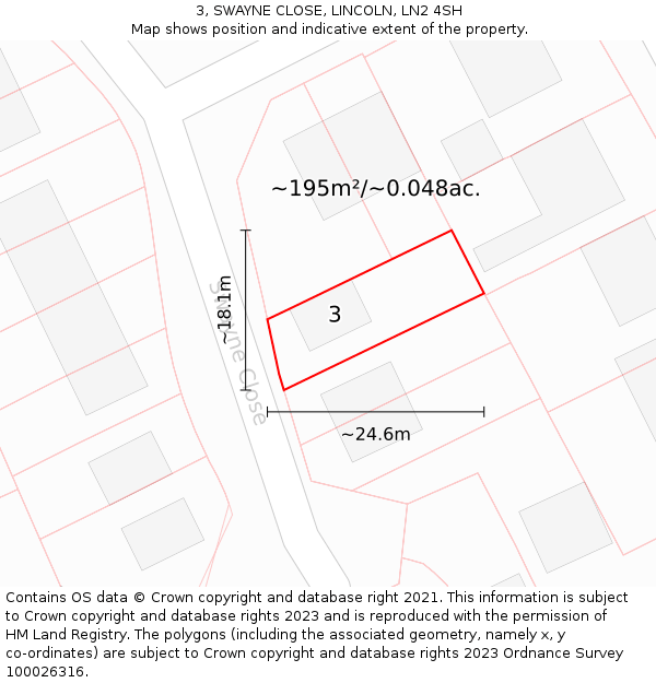 3, SWAYNE CLOSE, LINCOLN, LN2 4SH: Plot and title map
