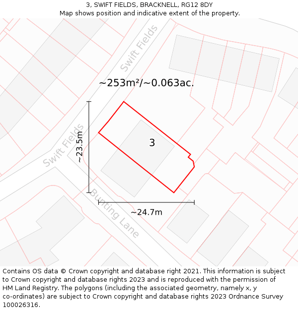 3, SWIFT FIELDS, BRACKNELL, RG12 8DY: Plot and title map