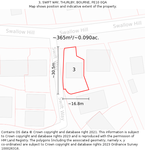 3, SWIFT WAY, THURLBY, BOURNE, PE10 0QA: Plot and title map