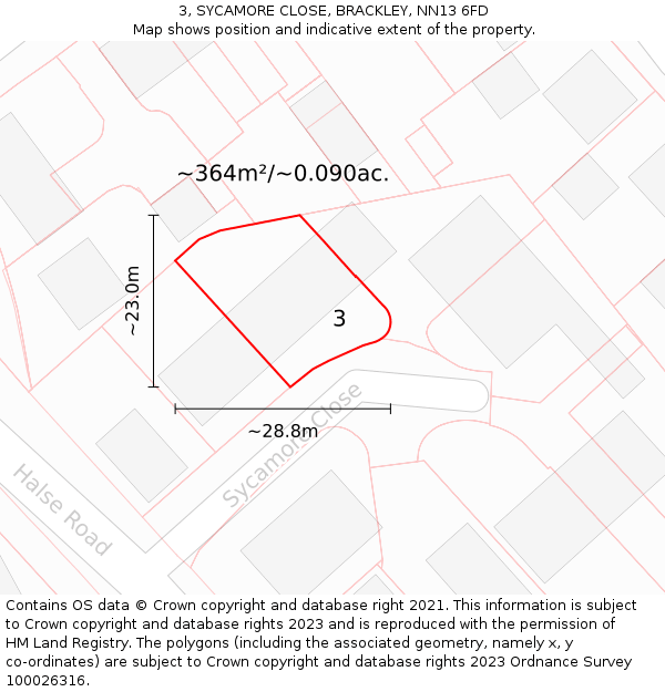 3, SYCAMORE CLOSE, BRACKLEY, NN13 6FD: Plot and title map