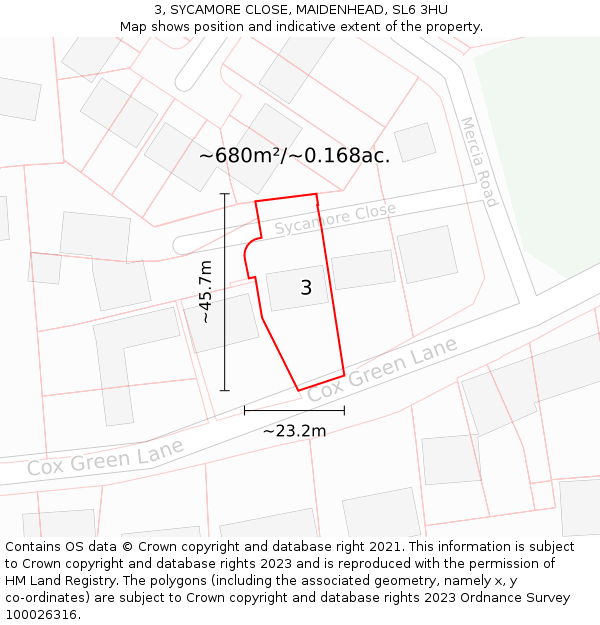 3, SYCAMORE CLOSE, MAIDENHEAD, SL6 3HU: Plot and title map