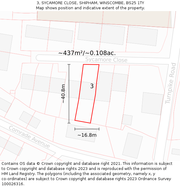 3, SYCAMORE CLOSE, SHIPHAM, WINSCOMBE, BS25 1TY: Plot and title map