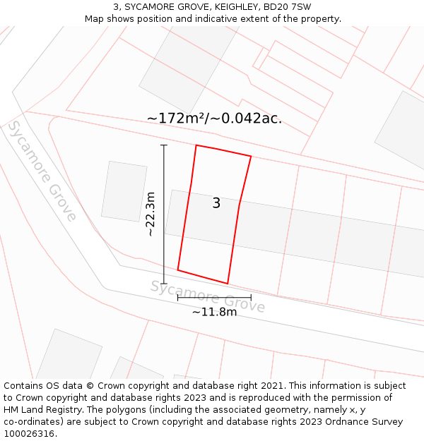 3, SYCAMORE GROVE, KEIGHLEY, BD20 7SW: Plot and title map
