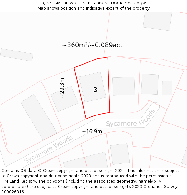 3, SYCAMORE WOODS, PEMBROKE DOCK, SA72 6QW: Plot and title map