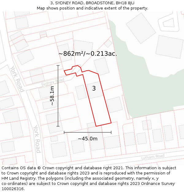 3, SYDNEY ROAD, BROADSTONE, BH18 8JU: Plot and title map