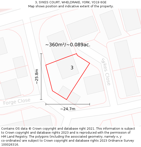3, SYKES COURT, WHELDRAKE, YORK, YO19 6GE: Plot and title map