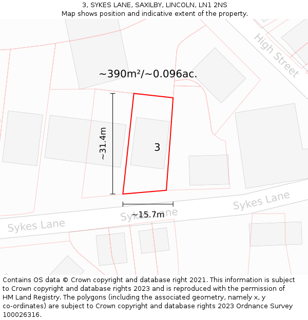 3, SYKES LANE, SAXILBY, LINCOLN, LN1 2NS: Plot and title map