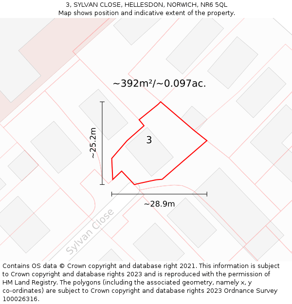 3, SYLVAN CLOSE, HELLESDON, NORWICH, NR6 5QL: Plot and title map