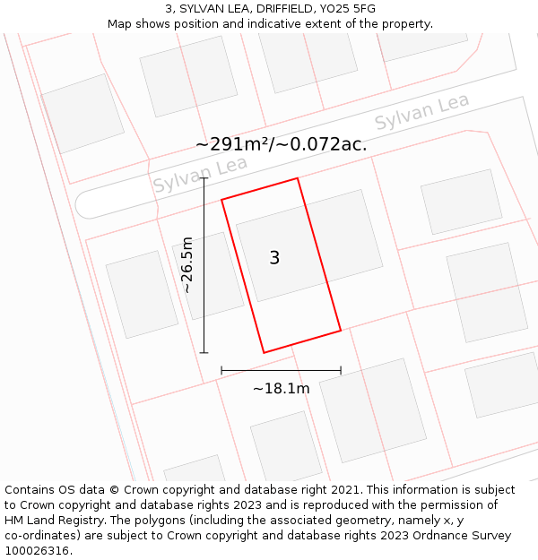 3, SYLVAN LEA, DRIFFIELD, YO25 5FG: Plot and title map