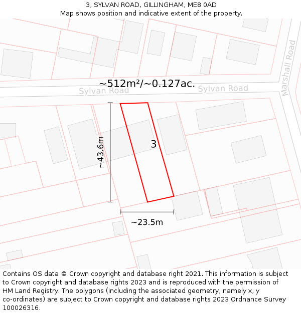 3, SYLVAN ROAD, GILLINGHAM, ME8 0AD: Plot and title map