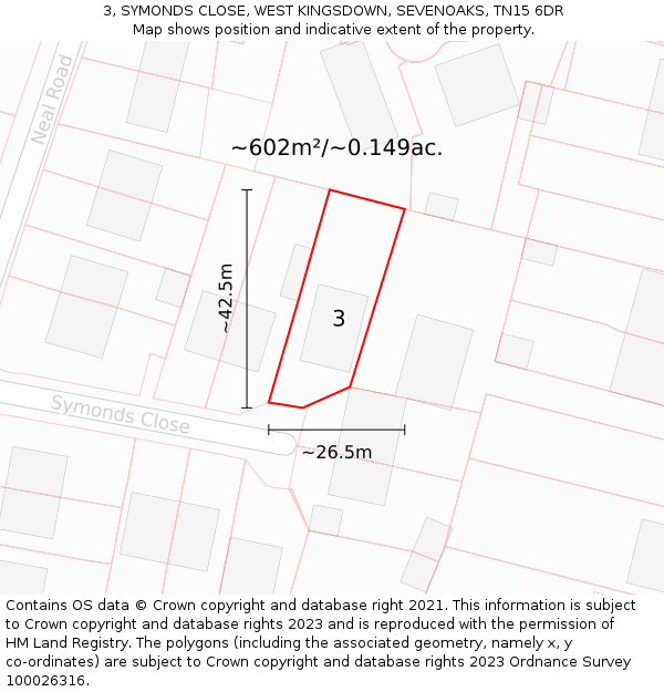 3, SYMONDS CLOSE, WEST KINGSDOWN, SEVENOAKS, TN15 6DR: Plot and title map