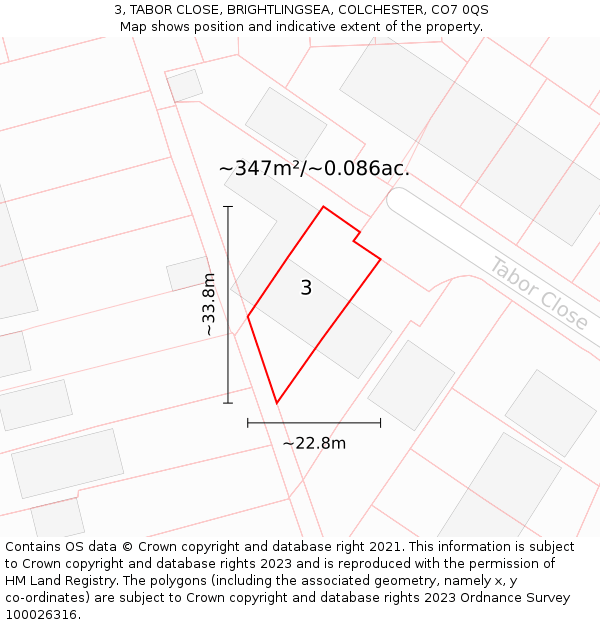 3, TABOR CLOSE, BRIGHTLINGSEA, COLCHESTER, CO7 0QS: Plot and title map