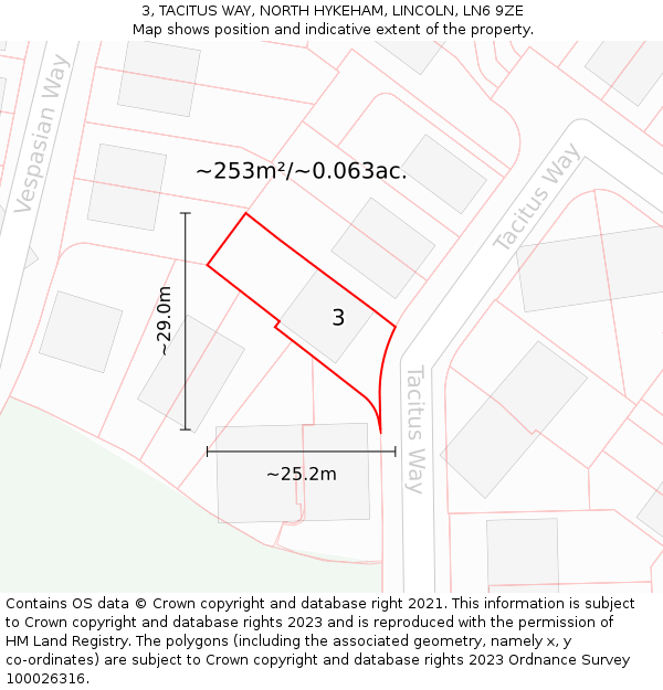 3, TACITUS WAY, NORTH HYKEHAM, LINCOLN, LN6 9ZE: Plot and title map