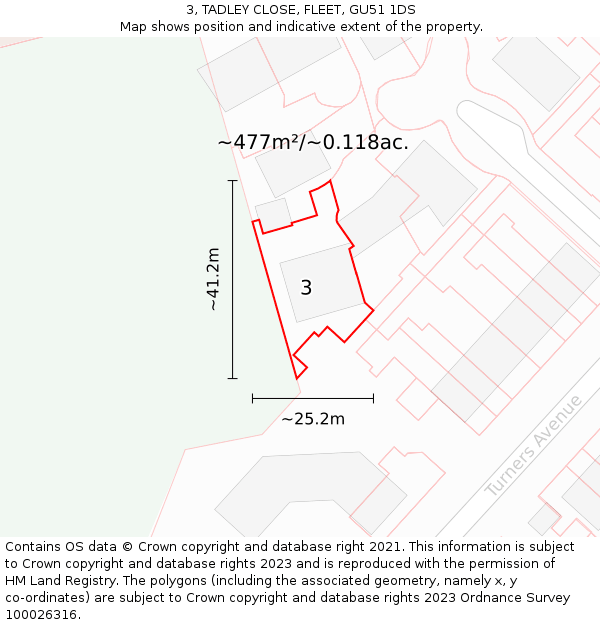 3, TADLEY CLOSE, FLEET, GU51 1DS: Plot and title map