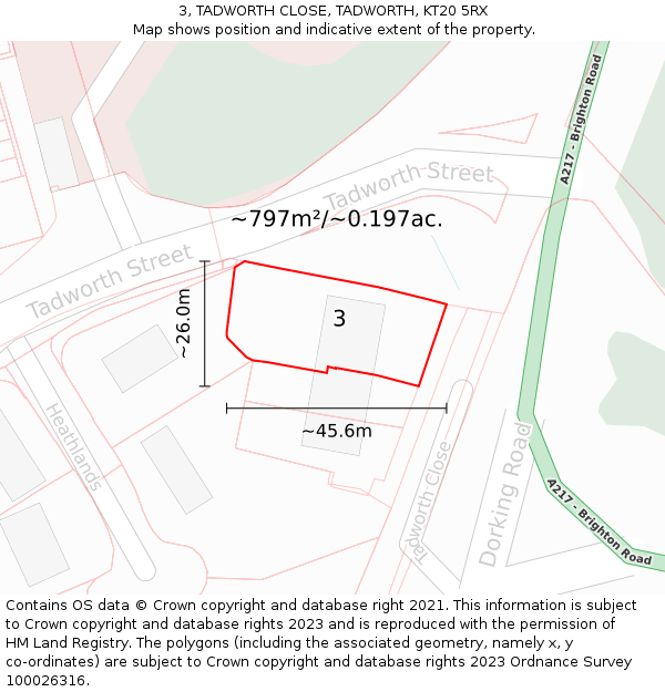 3, TADWORTH CLOSE, TADWORTH, KT20 5RX: Plot and title map