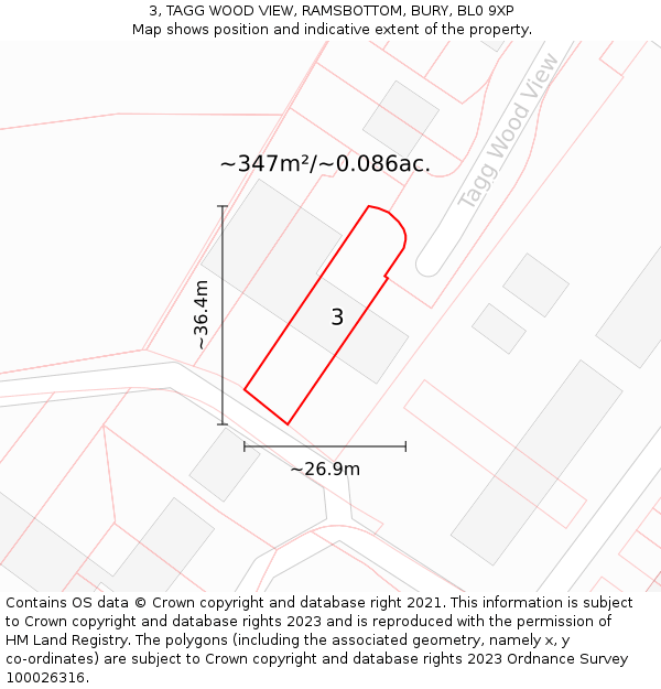 3, TAGG WOOD VIEW, RAMSBOTTOM, BURY, BL0 9XP: Plot and title map