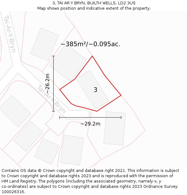 3, TAI AR Y BRYN, BUILTH WELLS, LD2 3US: Plot and title map