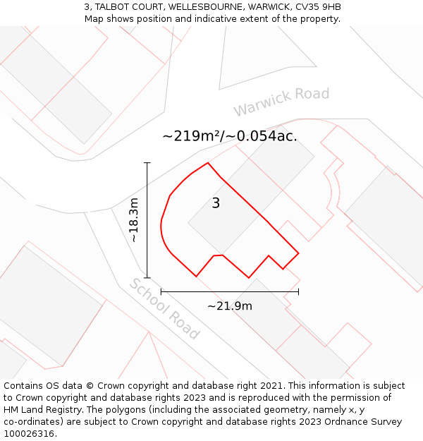 3, TALBOT COURT, WELLESBOURNE, WARWICK, CV35 9HB: Plot and title map