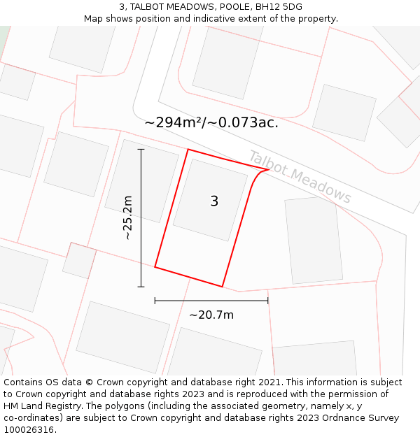 3, TALBOT MEADOWS, POOLE, BH12 5DG: Plot and title map