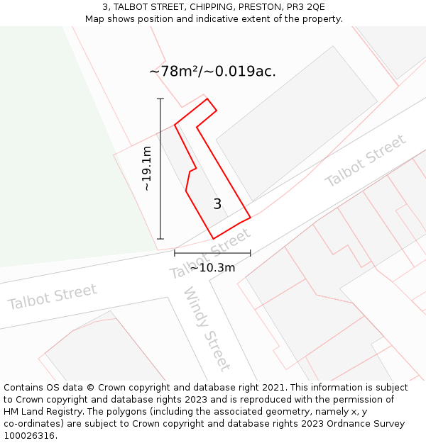 3, TALBOT STREET, CHIPPING, PRESTON, PR3 2QE: Plot and title map