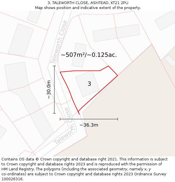 3, TALEWORTH CLOSE, ASHTEAD, KT21 2PU: Plot and title map