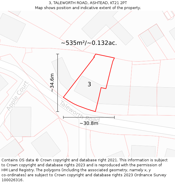 3, TALEWORTH ROAD, ASHTEAD, KT21 2PT: Plot and title map