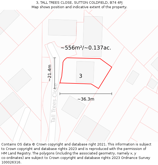 3, TALL TREES CLOSE, SUTTON COLDFIELD, B74 4PJ: Plot and title map