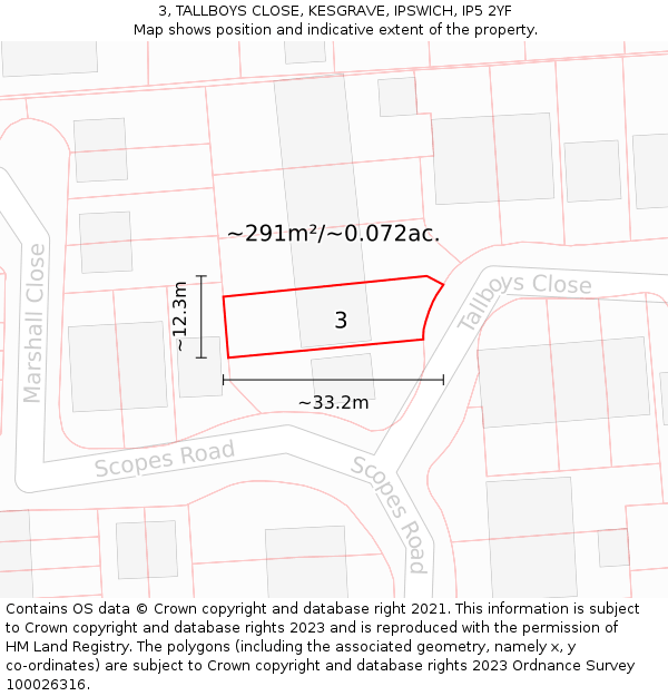 3, TALLBOYS CLOSE, KESGRAVE, IPSWICH, IP5 2YF: Plot and title map