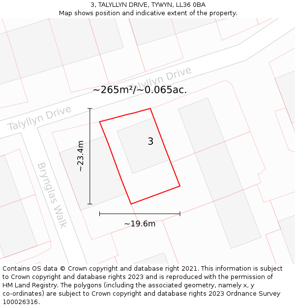 3, TALYLLYN DRIVE, TYWYN, LL36 0BA: Plot and title map