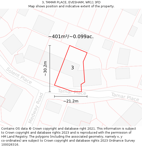3, TAMAR PLACE, EVESHAM, WR11 3FD: Plot and title map