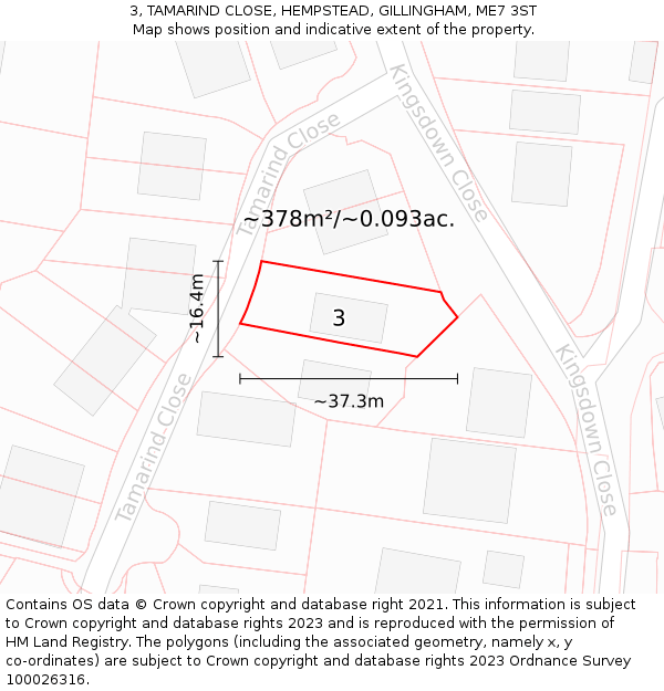 3, TAMARIND CLOSE, HEMPSTEAD, GILLINGHAM, ME7 3ST: Plot and title map