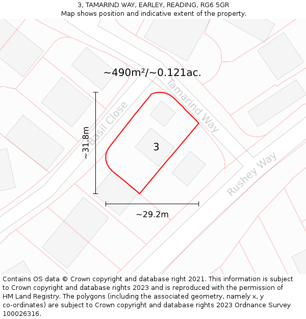 3, TAMARIND WAY, EARLEY, READING, RG6 5GR: Plot and title map
