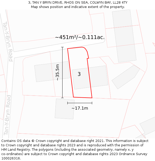 3, TAN Y BRYN DRIVE, RHOS ON SEA, COLWYN BAY, LL28 4TY: Plot and title map