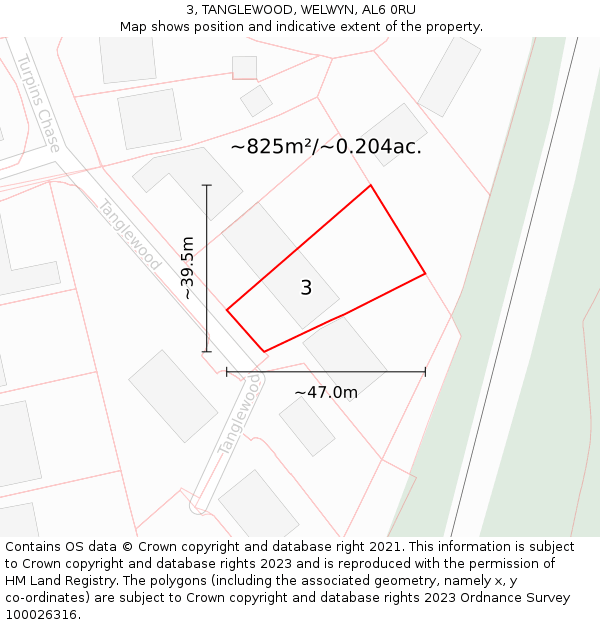 3, TANGLEWOOD, WELWYN, AL6 0RU: Plot and title map