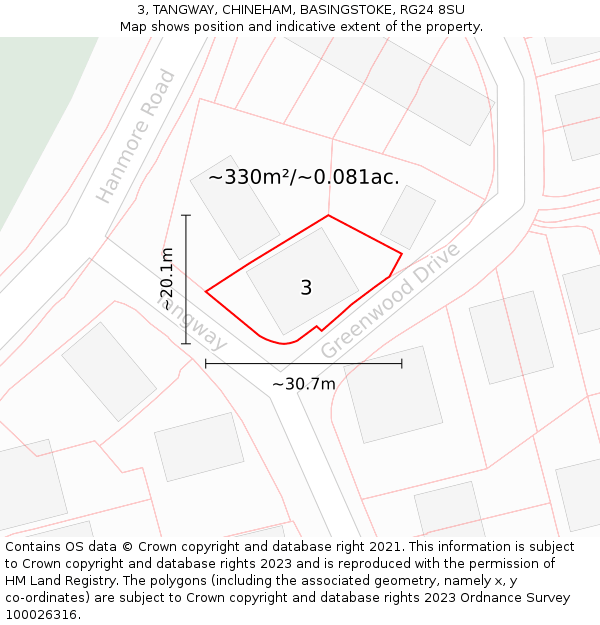 3, TANGWAY, CHINEHAM, BASINGSTOKE, RG24 8SU: Plot and title map