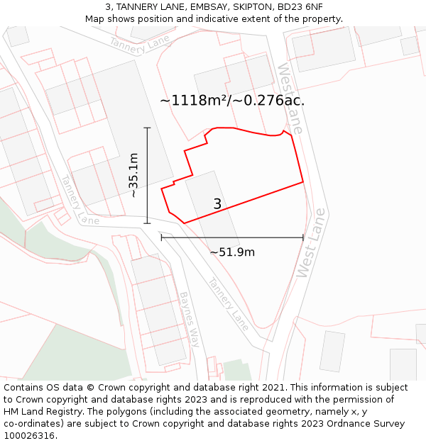 3, TANNERY LANE, EMBSAY, SKIPTON, BD23 6NF: Plot and title map