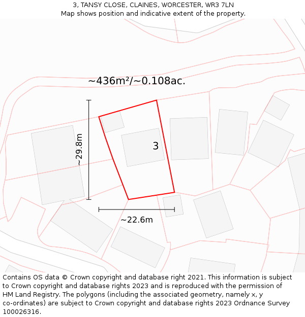 3, TANSY CLOSE, CLAINES, WORCESTER, WR3 7LN: Plot and title map