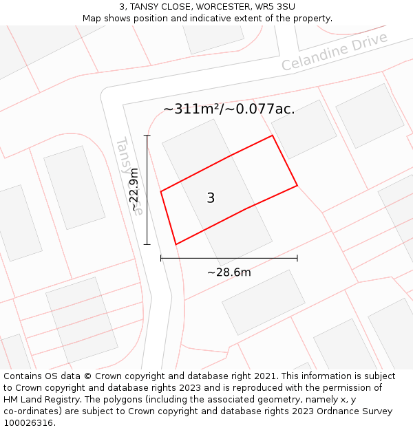 3, TANSY CLOSE, WORCESTER, WR5 3SU: Plot and title map