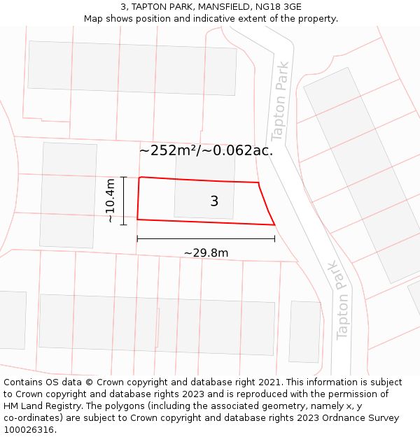 3, TAPTON PARK, MANSFIELD, NG18 3GE: Plot and title map